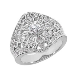 14K White Gold Right Hand Ladies Diamond Ring 0.74ct