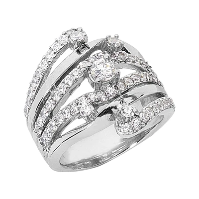 14K White Gold Right Hand Ladies Diamond Ring 1.18ct 3 14K White Gold Right Hand Ladies Diamond Ring 1.18ct