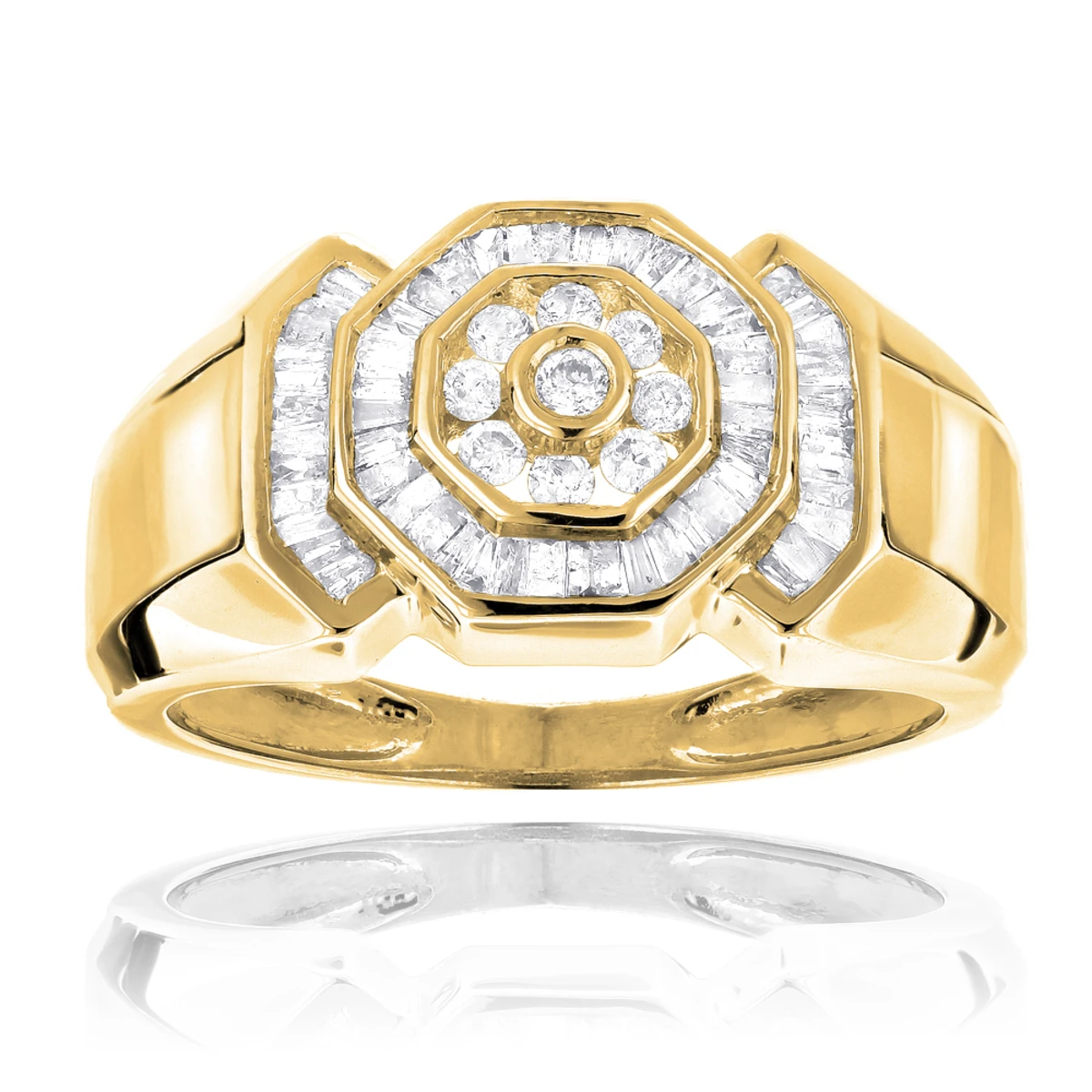 14K White Gold Round And Baguette Diamond Men's Ring 0.6ct 4 14K White Gold Round And Baguette Diamond Men's Ring 0.6ct - Image 2