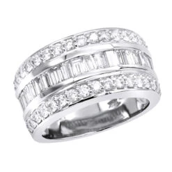 Unique Wedding Bands 14K White Gold VS Round And Baguette Diamond Ring 2.86ct