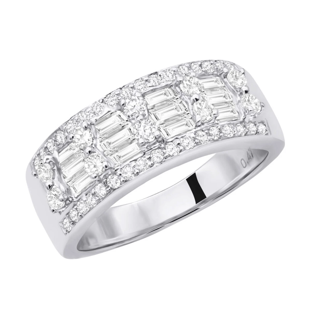 14K White Gold Round & Baguette Diamond Bands Item 1.10ct 3 14K White Gold Round & Baguette Diamond Bands Item 1.10ct