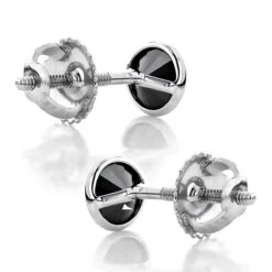 14K White Gold Round Black Diamond Stud Earrings Bezel 1/2ct -Its Hot Jewelry Shop 14k gold round black diamond stud earrings bezel 12ct p 6224 backwh