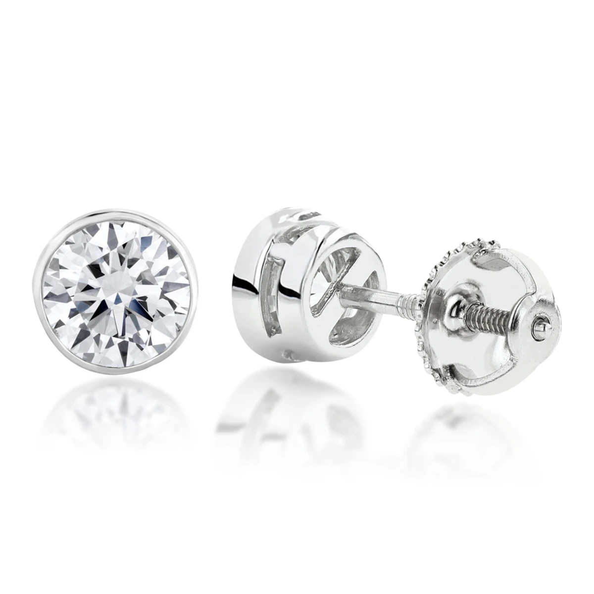 14K White Gold Round Diamond Bezel Earrings Studs 0.33ct 3 14K White Gold Round Diamond Bezel Earrings Studs 0.33ct