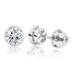 14K White Gold Round Diamond Bezel Stud Earrings 0.25ct