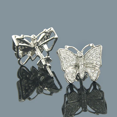 14K White Gold Round Diamond Butterfly Earrings For Women 0.50ct 3 14K White Gold Round Diamond Butterfly Earrings For Women 0.50ct