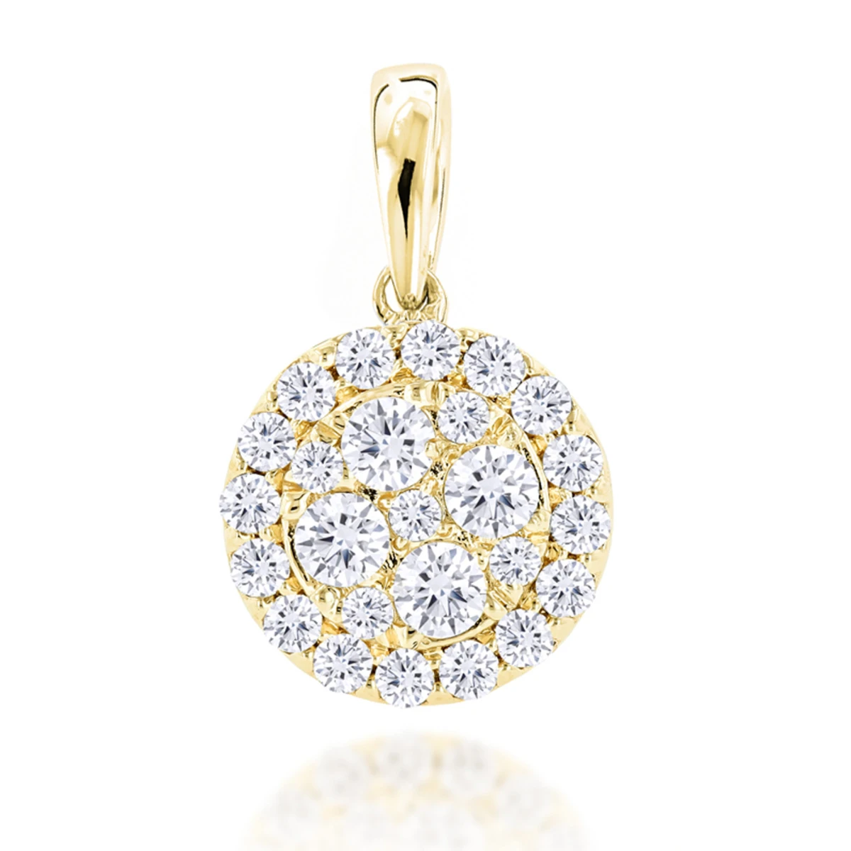 14K Yellow Gold Round Diamond Cluster Pendant For Women 0.88ct 3 14K Yellow Gold Round Diamond Cluster Pendant For Women 0.88ct