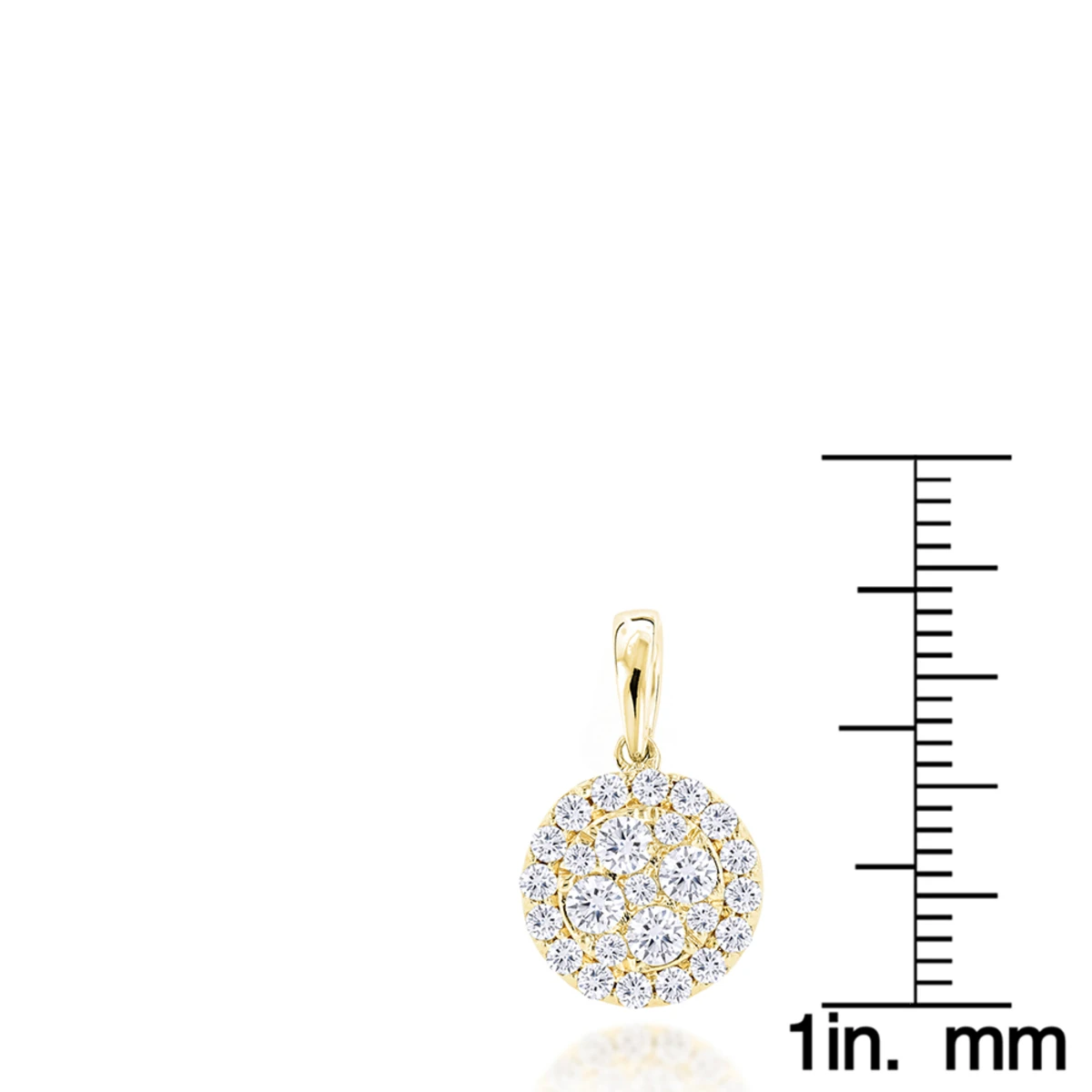 14K Yellow Gold Round Diamond Cluster Pendant For Women 0.88ct 7 14K Yellow Gold Round Diamond Cluster Pendant For Women 0.88ct - Image 5