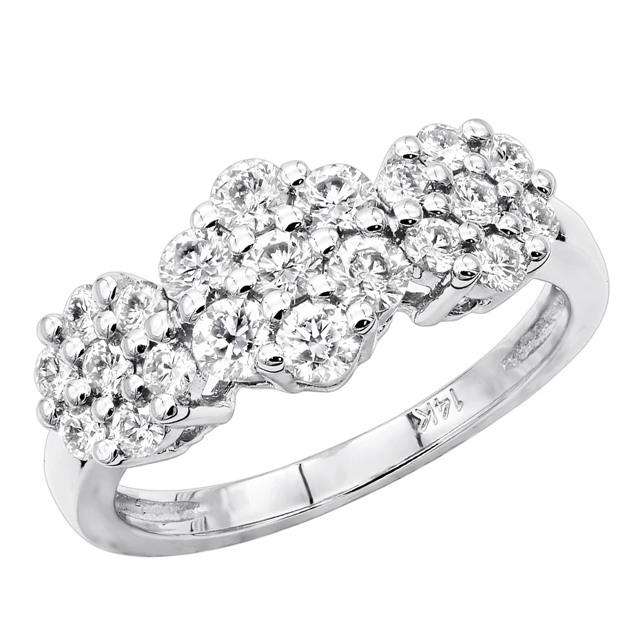 14K White Gold Round Diamond Cluster Ring Flower 0.78ct 3 14K White Gold Round Diamond Cluster Ring Flower 0.78ct