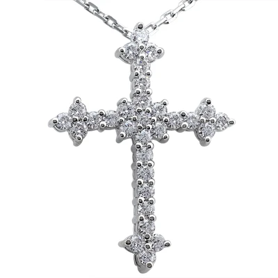 14K White Gold Round Diamond Cross Necklace 0.45ct 3 14K White Gold Round Diamond Cross Necklace 0.45ct