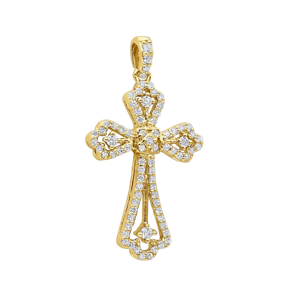 14K White Gold Round Diamond Cross Necklace 0.70ct 4 14K White Gold Round Diamond Cross Necklace 0.70ct - Image 2