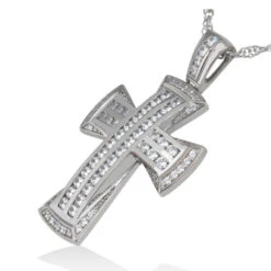14K White Gold Round Diamond Cross Necklace 1.11ct -Its Hot Jewelry Shop 14k gold round diamond cross necklace 111ct p 26532 back white 20220426