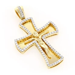 14K Yellow Gold Round Diamond Cross Pendant 1.2ct