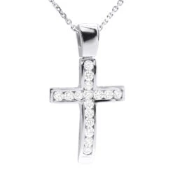 14K White Gold Round Diamond Cross Pendant 0.48ct