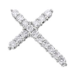 14K White Gold Round Diamond Cross Pendant 1.38ct