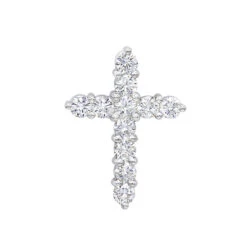 14K White Gold Round Diamond Cross Pendant 1.65ct