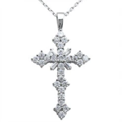 14K White Gold Round Diamond Cross Pendant 1.81ct