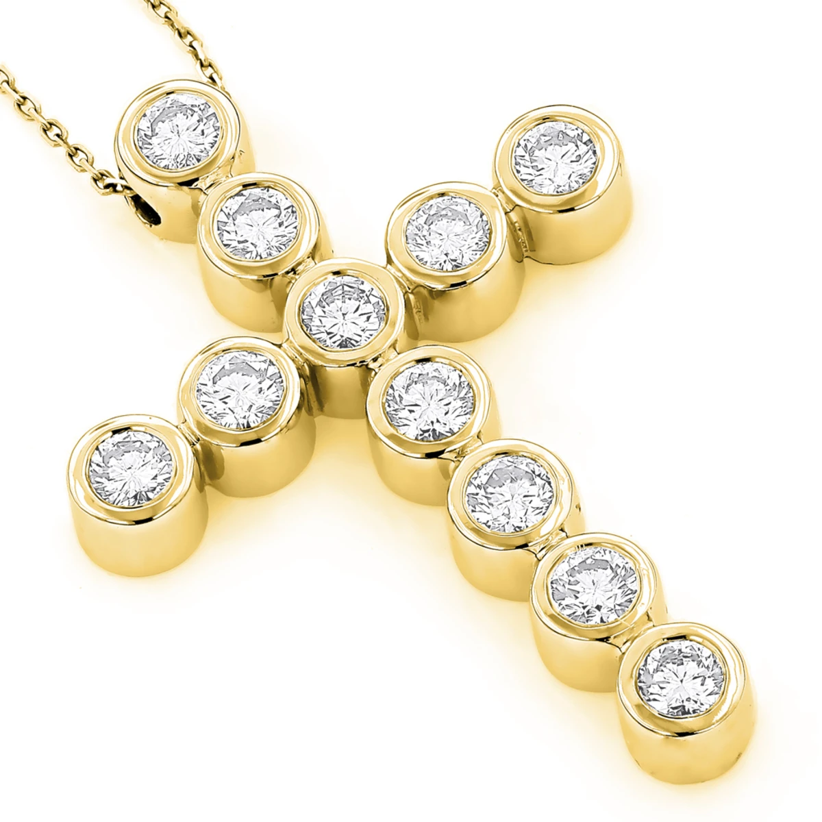 Large 14K Yellow Gold Round Diamond Cross Pendant For Men 2.75ct 3 Large 14K Yellow Gold Round Diamond Cross Pendant For Men 2.75ct