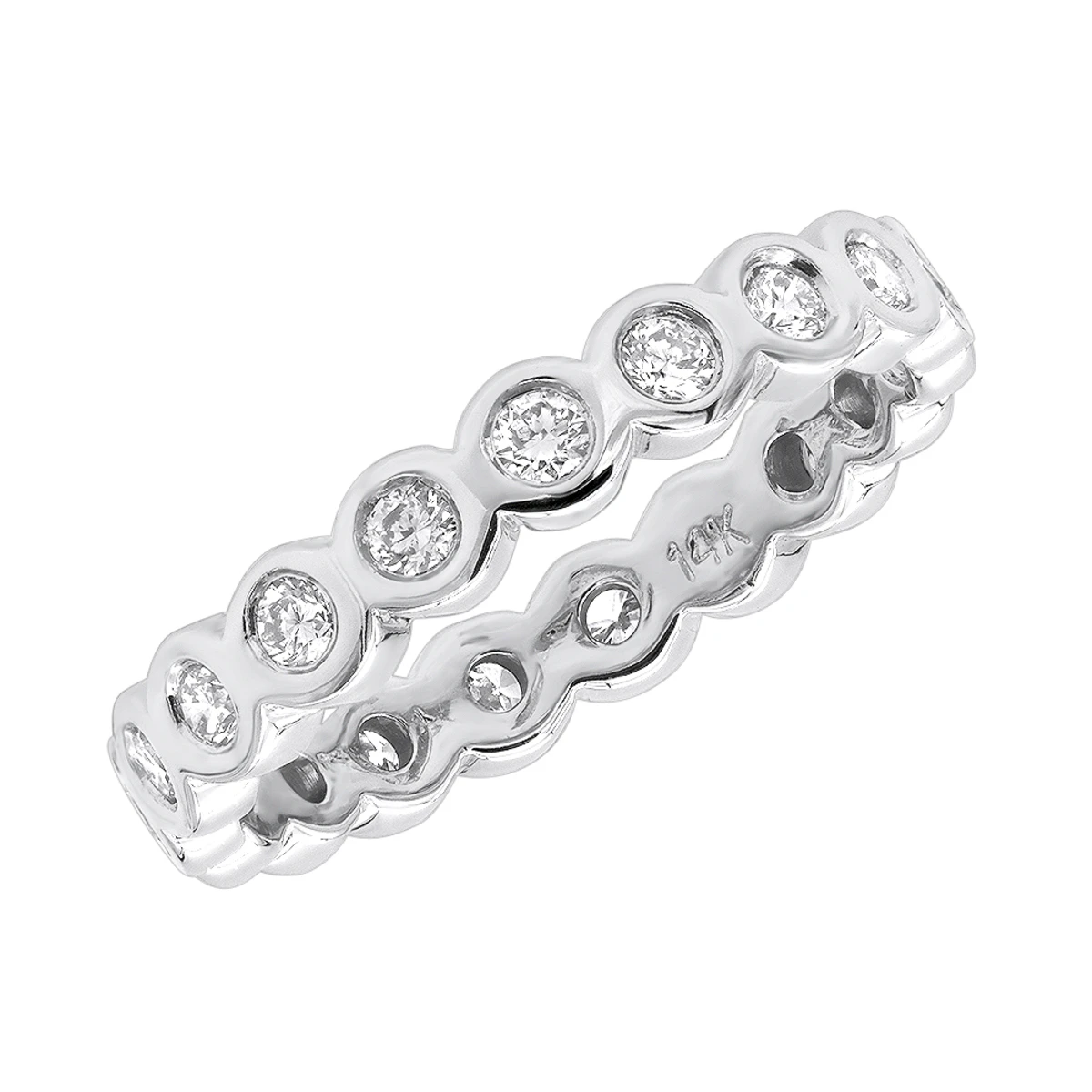14K White Gold Round Diamond Eternity Band Bezel Set Diamonds 1.60ct 3 14K White Gold Round Diamond Eternity Band Bezel Set Diamonds 1.60ct