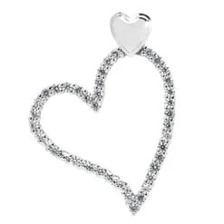 14K White Gold Round Diamond Floating Heart Pendant 0.74ct