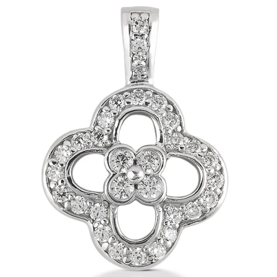 14K White Gold Round Diamond Floral Pendant 0.52ct 3 14K White Gold Round Diamond Floral Pendant 0.52ct