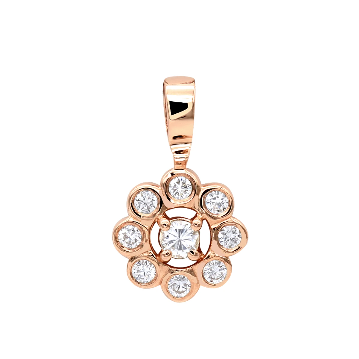 14K Yellow Gold Round Diamond Flower Pendant For Women 9 Stones 0.34ct 4 14K Yellow Gold Round Diamond Flower Pendant For Women 9 Stones 0.34ct - Image 2