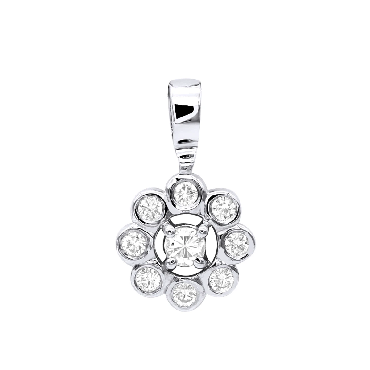 14K Yellow Gold Round Diamond Flower Pendant For Women 9 Stones 0.34ct 5 14K Yellow Gold Round Diamond Flower Pendant For Women 9 Stones 0.34ct - Image 3