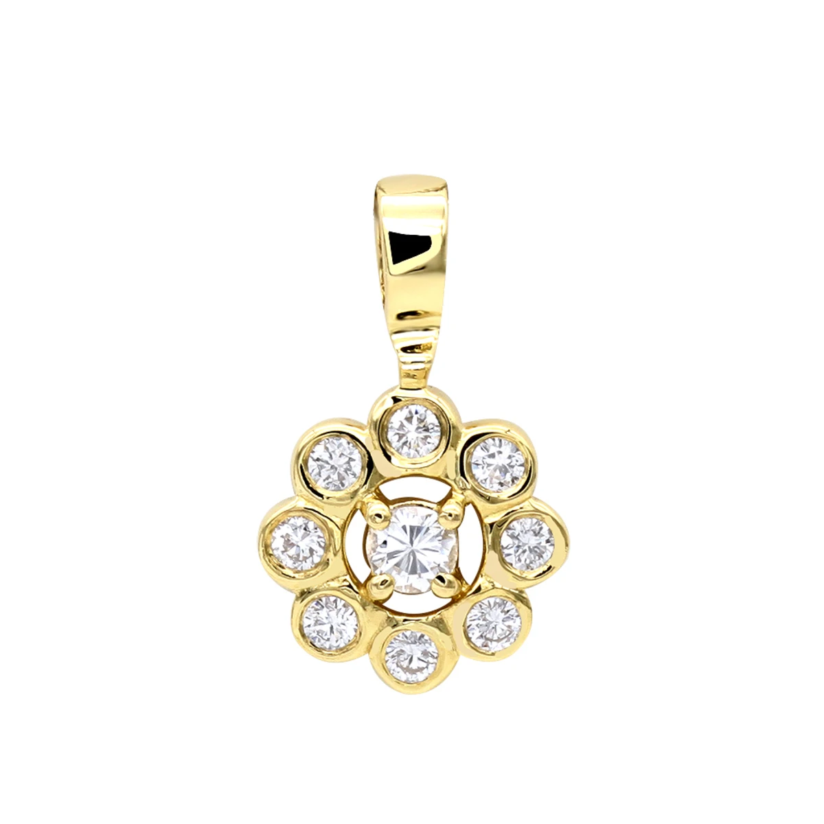 14K Yellow Gold Round Diamond Flower Pendant For Women 9 Stones 0.34ct 3 14K Yellow Gold Round Diamond Flower Pendant For Women 9 Stones 0.34ct