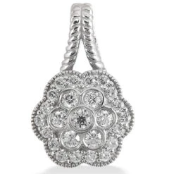 14K White Gold Round Diamond Flower Pendant 0.50ct 12.4mm