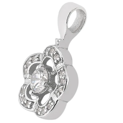 14K White Gold Round Diamond Flower Pendant 0.50ct 13mm 4 14K White Gold Round Diamond Flower Pendant 0.50ct 13mm - Image 2