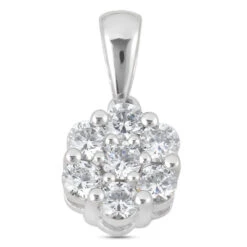 14K White Gold Round Diamond Flower Pendant 0.70ct 8mm