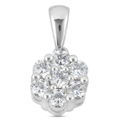 14K White Gold Round Diamond Flower Pendant 0.70ct 8mm 3 14K White Gold Round Diamond Flower Pendant 0.70ct 8mm