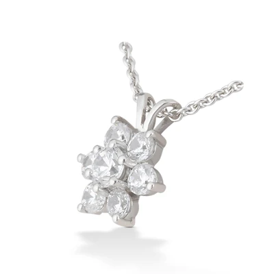 14K White Gold Round Diamond Flower Pendant 0.80ct 4 14K White Gold Round Diamond Flower Pendant 0.80ct - Image 2