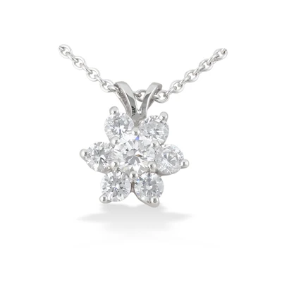 14K White Gold Round Diamond Flower Pendant 0.80ct 3 14K White Gold Round Diamond Flower Pendant 0.80ct