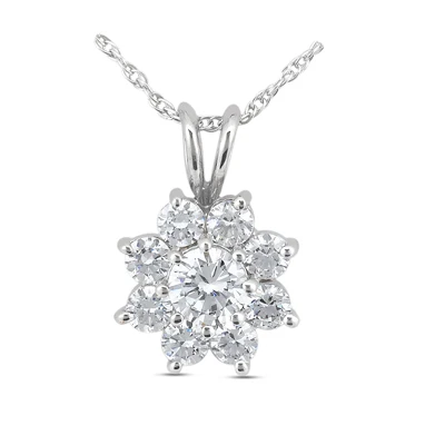 14K White Gold Round Diamond Flower Pendant 1.30ct 3 14K White Gold Round Diamond Flower Pendant 1.30ct