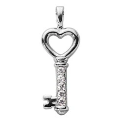 14K White Gold Round Diamond Heart Key Pendant 0.25ct