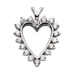 14K White Gold Round Diamond Heart Necklace 1.44ct