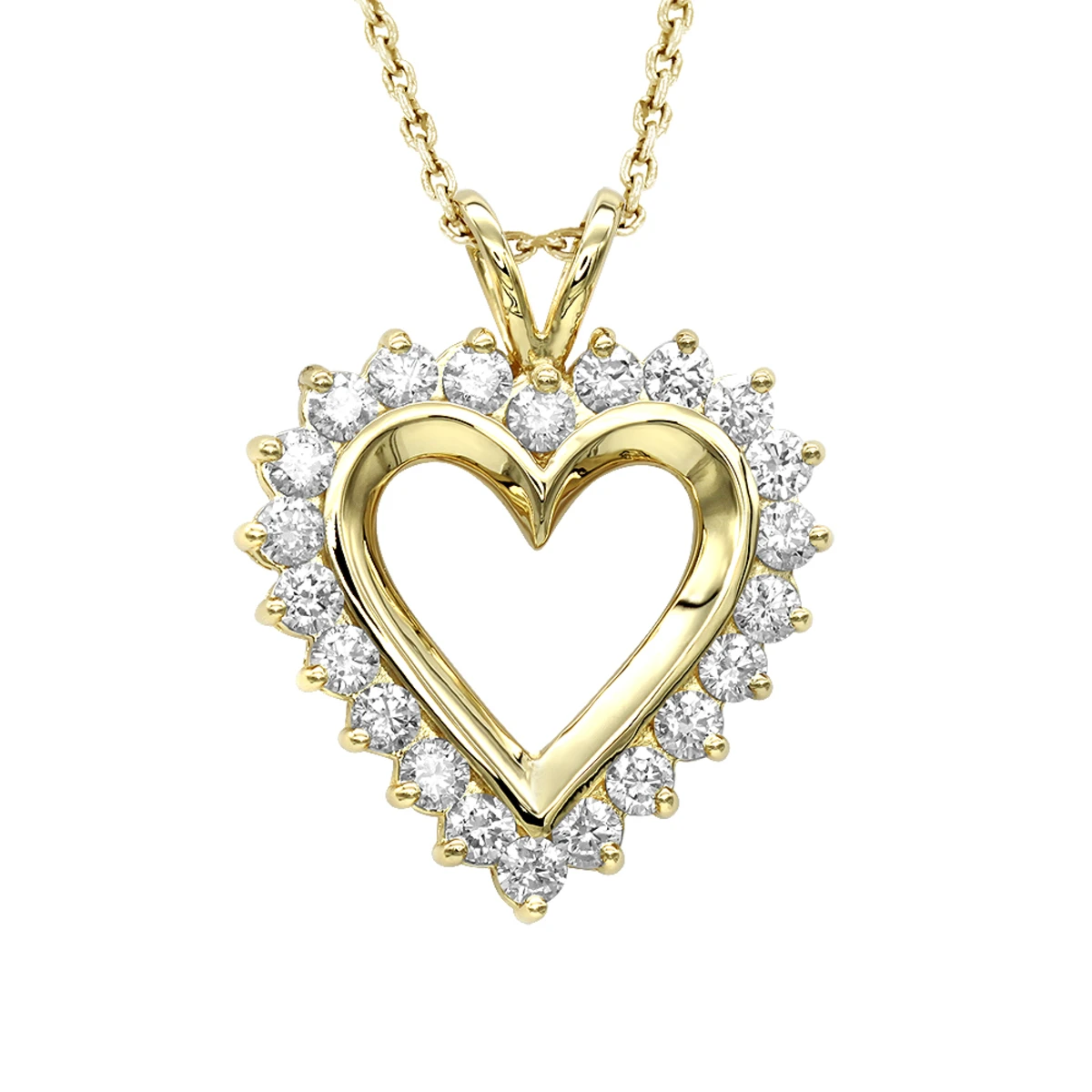 14K Yellow Gold Round Diamond Heart Necklace 1.76ct 3 14K Yellow Gold Round Diamond Heart Necklace 1.76ct