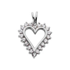 14K White Gold Round Diamond Heart Necklace 4ct