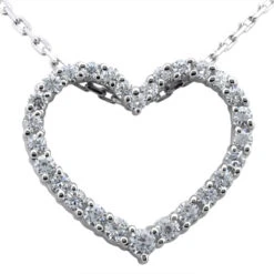 14K White Gold Round Diamond Heart Pendant 0.50ct 18mm