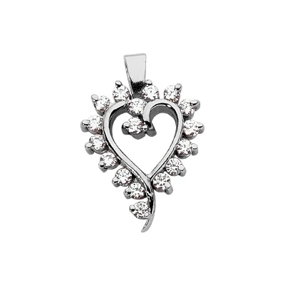 14K White Gold Round Diamond Heart Pendant 0.51ct 3 14K White Gold Round Diamond Heart Pendant 0.51ct