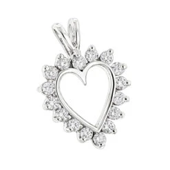 14K White Gold Round Diamond Heart Pendant 0.64ct 16mm