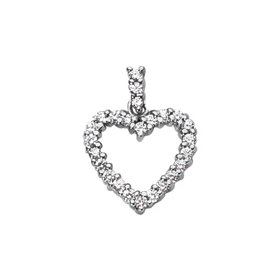 14K White Gold Round Diamond Open Heart Pendant With Encrusted Bail 1.60ct 3 14K White Gold Round Diamond Open Heart Pendant With Encrusted Bail 1.60ct