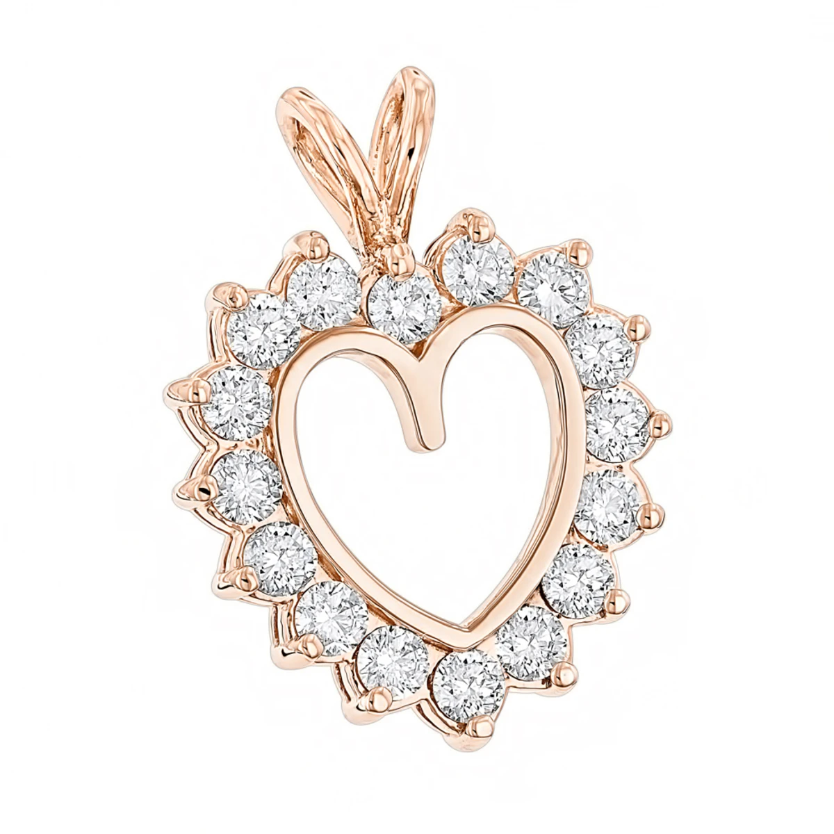 14K Yellow Gold Round Diamond Heart Pendant For Women 2.4ct Open Heart Design 5 14K Yellow Gold Round Diamond Heart Pendant For Women 2.4ct Open Heart Design - Image 3