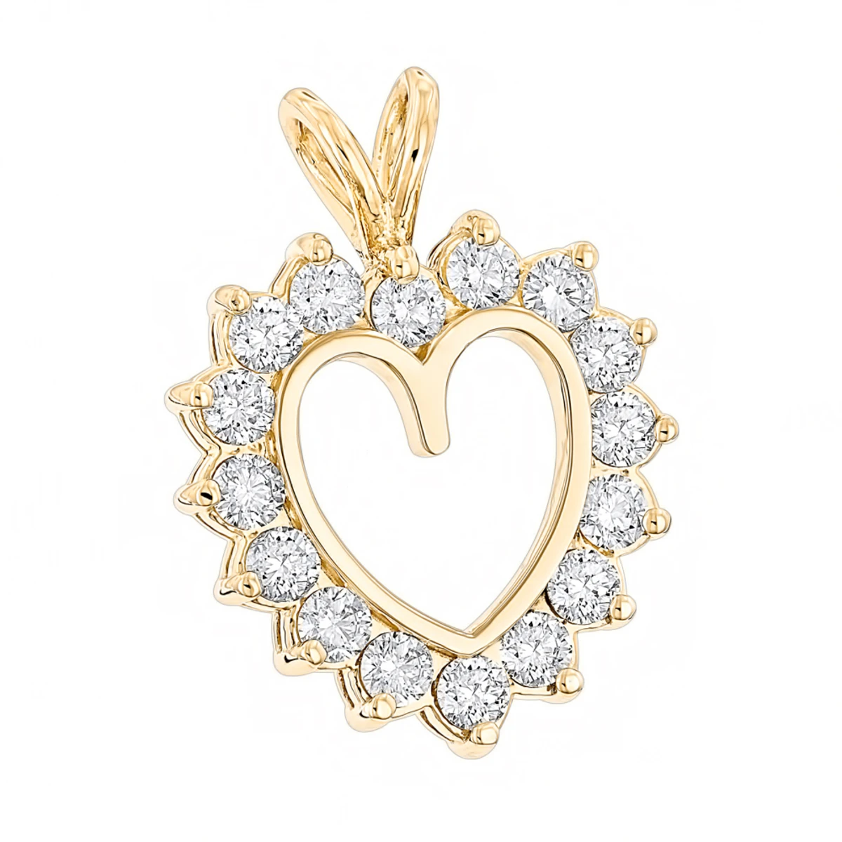 14K Yellow Gold Round Diamond Heart Pendant For Women 2.4ct Open Heart Design 3 14K Yellow Gold Round Diamond Heart Pendant For Women 2.4ct Open Heart Design