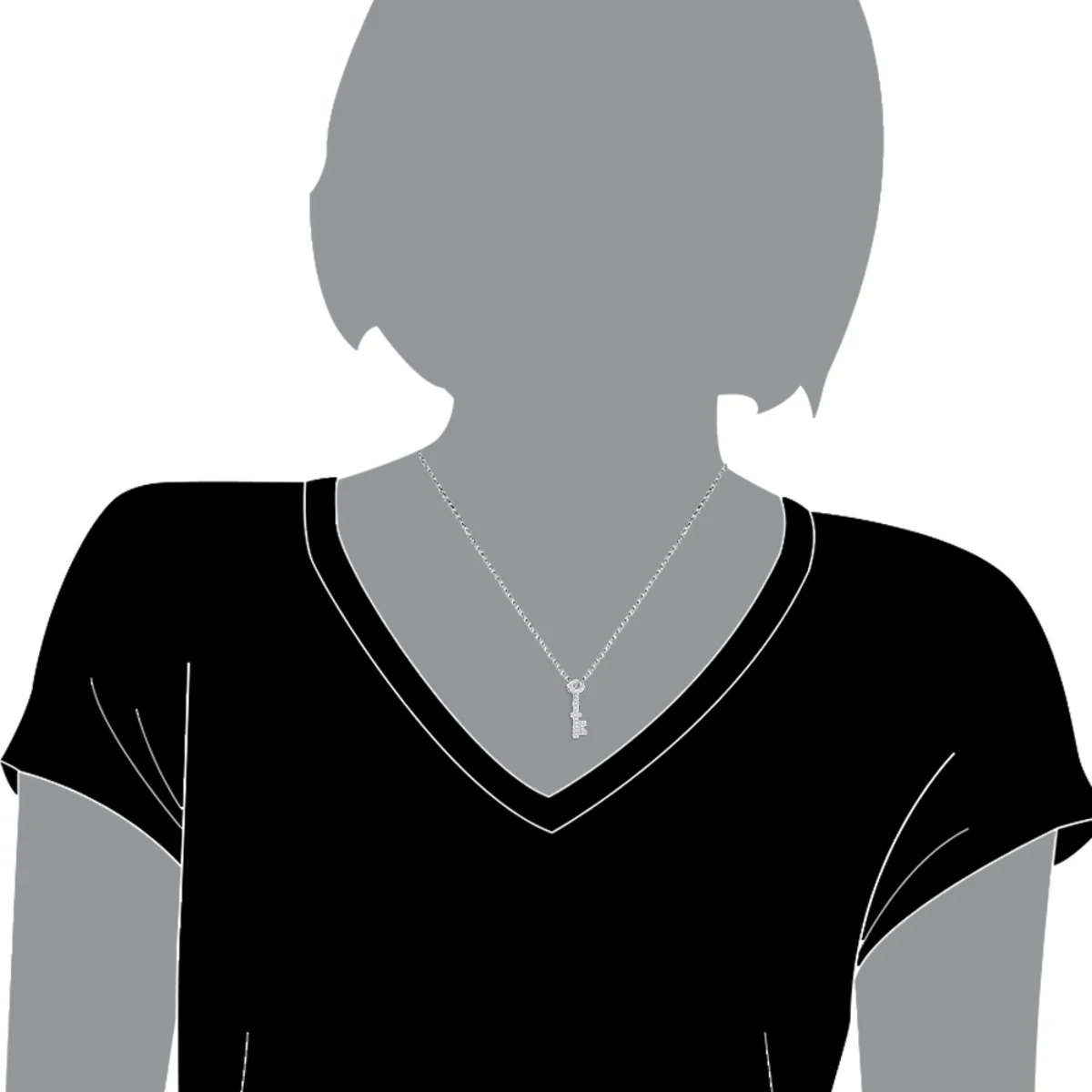 Small 14K White Gold Round Diamond Key Pendant For Women 0.25ct 9 Small 14K White Gold Round Diamond Key Pendant For Women 0.25ct - Image 7