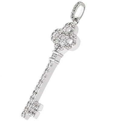 14K White Gold Round Diamond Key Pendant 0.91ct 4 14K White Gold Round Diamond Key Pendant 0.91ct - Image 2