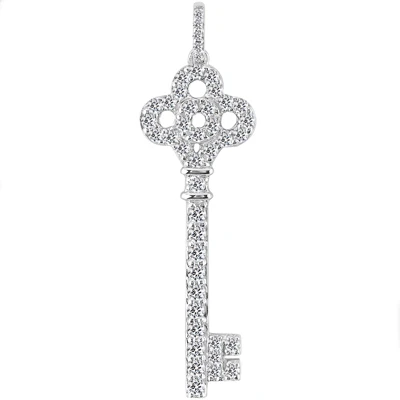 14K White Gold Round Diamond Key Pendant 0.91ct 3 14K White Gold Round Diamond Key Pendant 0.91ct