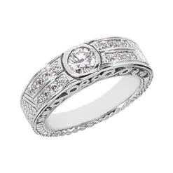 14K White Gold Round Diamond Ladies Ring 0.57ct 6mm