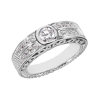 14K White Gold Round Diamond Ladies Ring 0.57ct 6mm 3 14K White Gold Round Diamond Ladies Ring 0.57ct 6mm