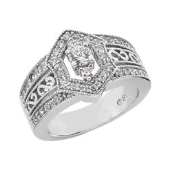 14K White Gold Round Diamond Ladies Ring 0.91ct 13.3mm